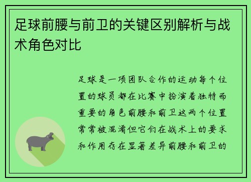 足球前腰与前卫的关键区别解析与战术角色对比